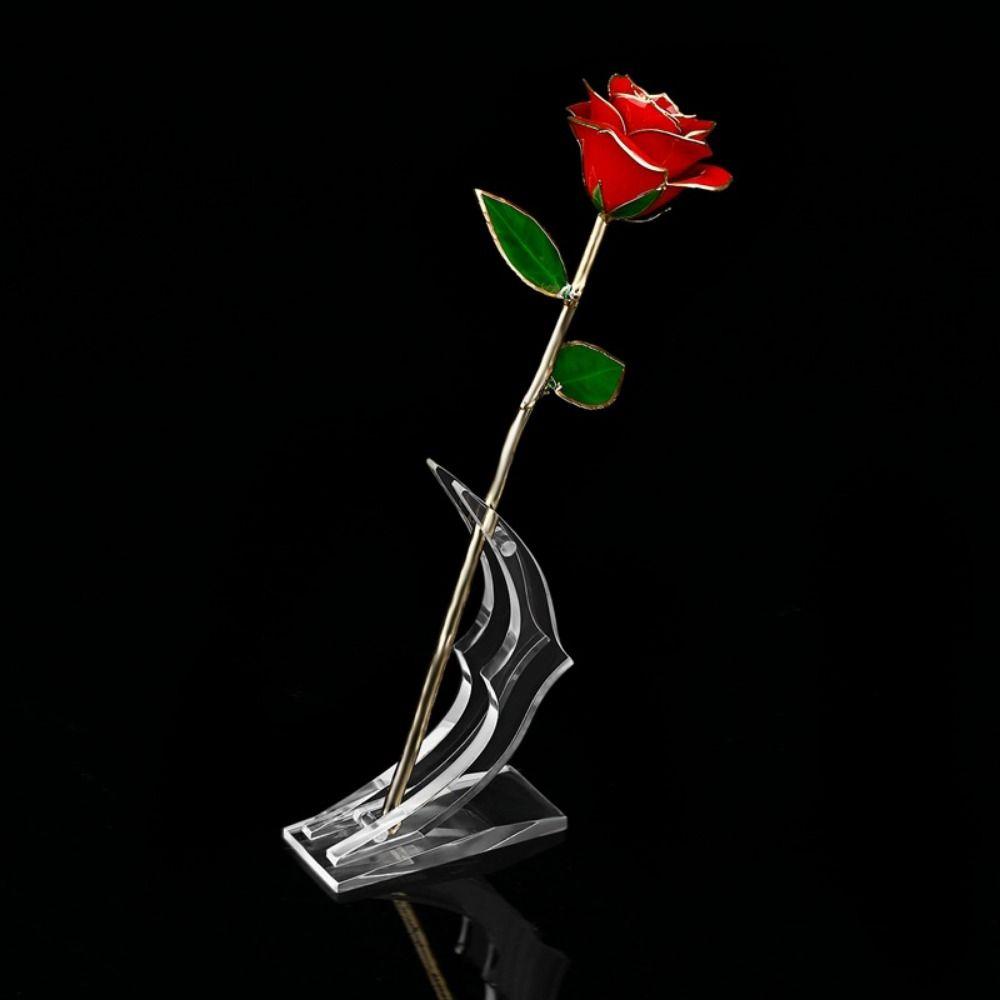 Clear Base Acrylic Display Stand Flat Bottom Gold Dipped Rose Flower Shelf Home