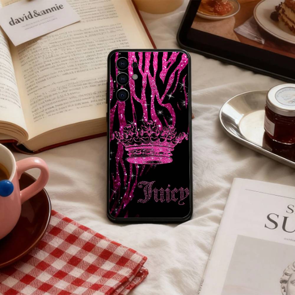 Y-Y2K Винтажный J-Juicy C-Couture Чехол для телефона для Samsung S 25,24,23,22,30,21,10,9,Ultra,Plus,Lite,FE,4,5 G Мягкий черный чехол