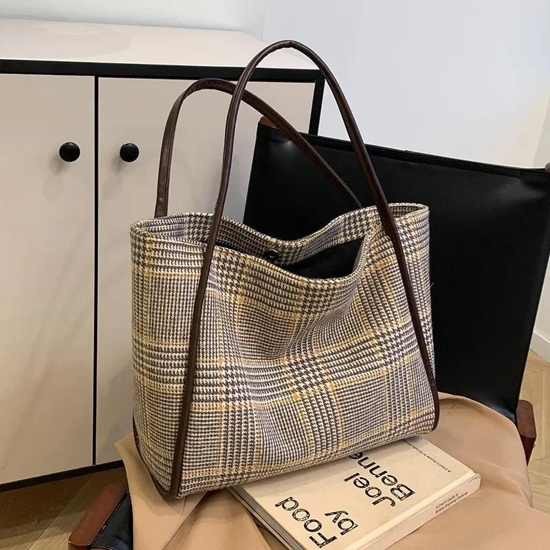 Высококачественная вместительная женская дорожная сумка-тоут, новая универсальная и элегантная сумка через плечо в клетку