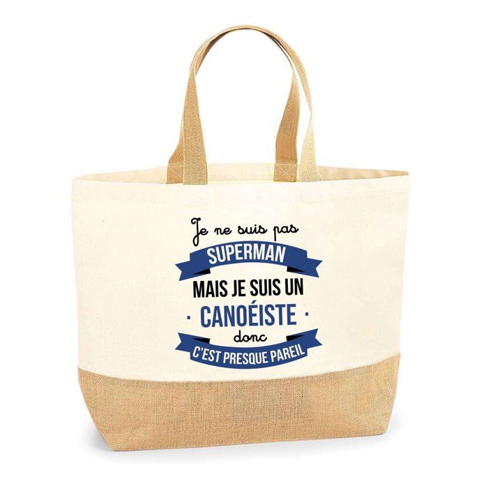 Cabas de plage - PLANETEE - Canoéiste Superman - Jute naturel & coton - Imprimé exclusif - Fabriqué en France