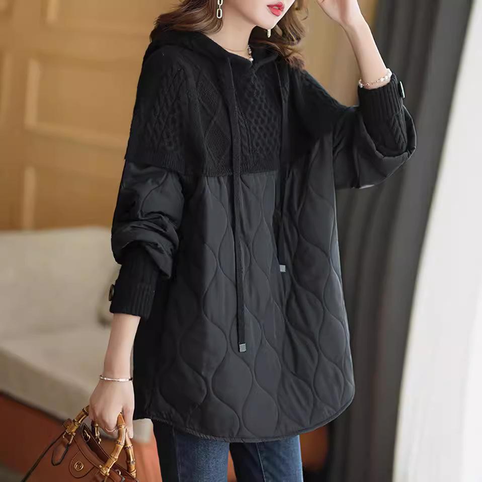 Осенняя женская мода свободная повседневная толстовка средней длины с капюшоном