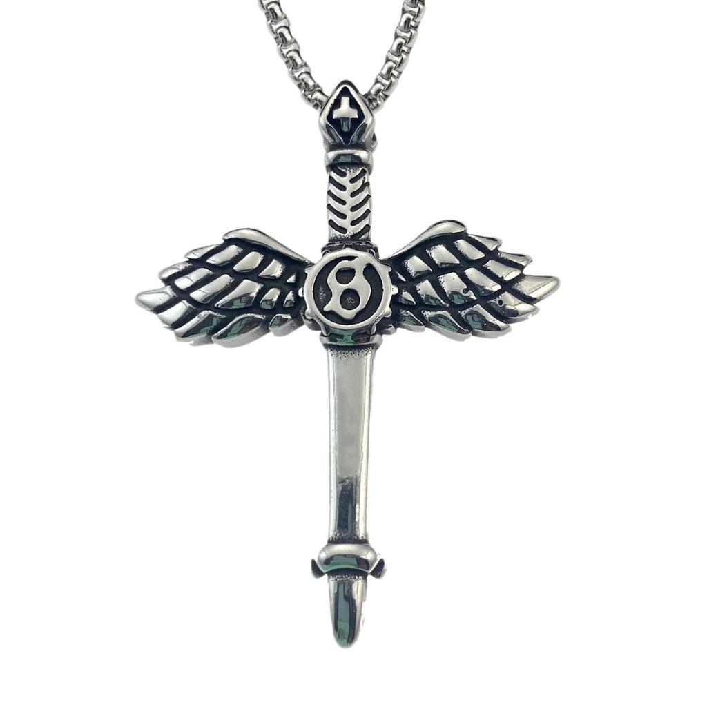 Titanium Steel Pendant Vintage Angel Sword Wings Sword Wings Weapon Letter Necklace