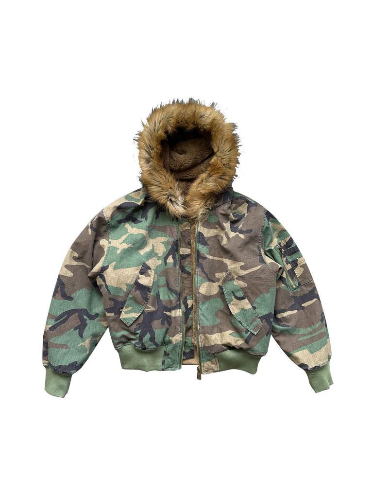 Men's Reversible Thickened Imitation Rabbit Fur & Camouflage Jacket with Eagle Fur Collar - Stylish Winter Padded Coat