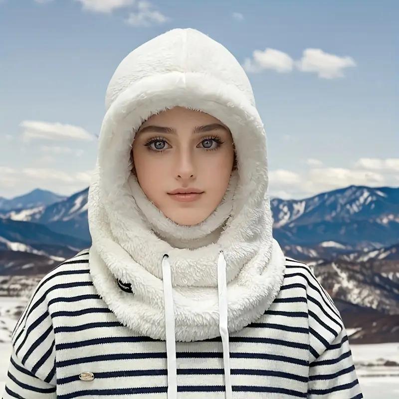 Thick Winter Plush Mask Hat - Elastic Drawstring Closure, Lightweight and Warm for Cycling, Skiing, and Outdoor Sports Provides Warmth