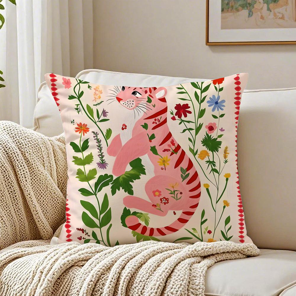 Cute Tiger Pillow Retro Painting Cushion Cushion Cover Pillowcase Antidustmite living Room Sofa Decor Cushion Room