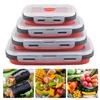 4 шт. Складной контейнер для хранения продуктов с крышками Плоский Штабелируемый Набор коробок для еды в холодильник Силиконовый Герметичный Контейнер для свежих продуктов