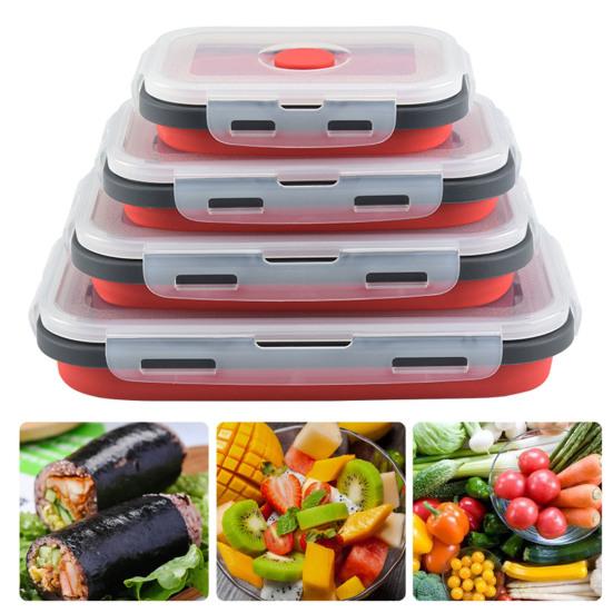 4 шт. Складной контейнер для хранения продуктов с крышками, плоский штабелируемый набор коробок для еды в холодильник, силиконовый герметичный контейнер для хранения продуктов, ланч-бокс для улицы