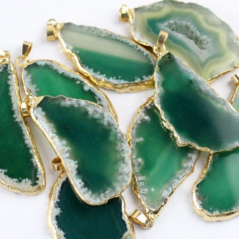 Handmade Druzy Agate Pendant 60*40mm Polished Crystal Slice Fashion Agate Wind Chime Meditation