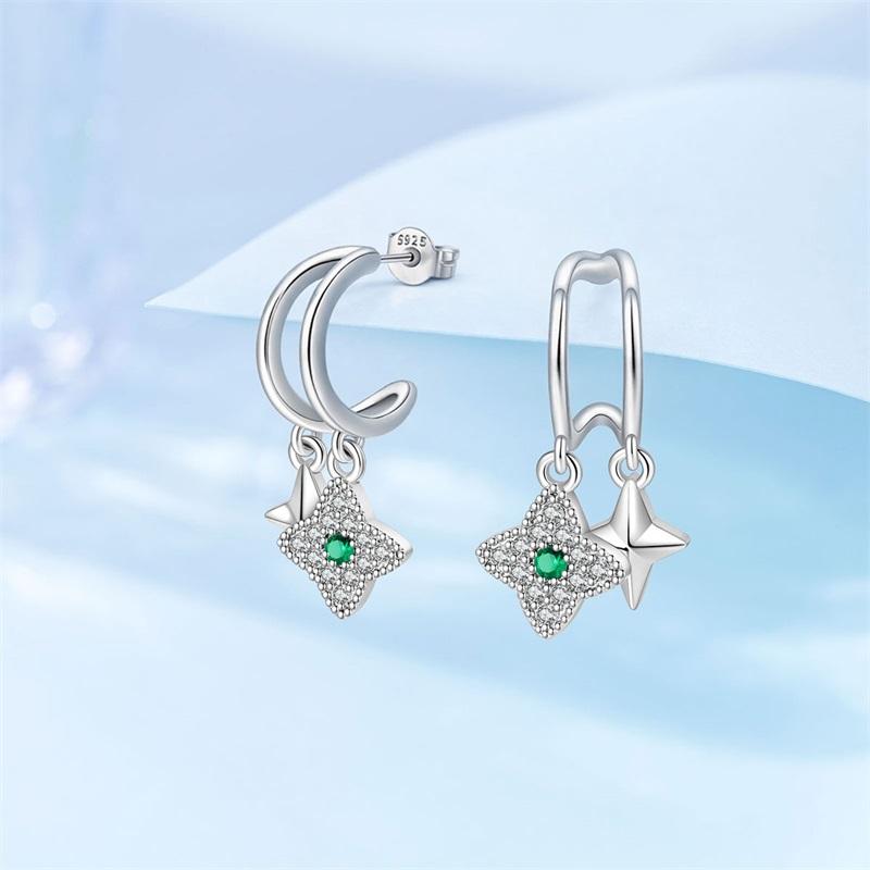 925 Silver Rose Gold Snake Bone Star Heart-Shaped Women Earring Brilliant Wedding Engagement Star Earrings Jewelry Gift