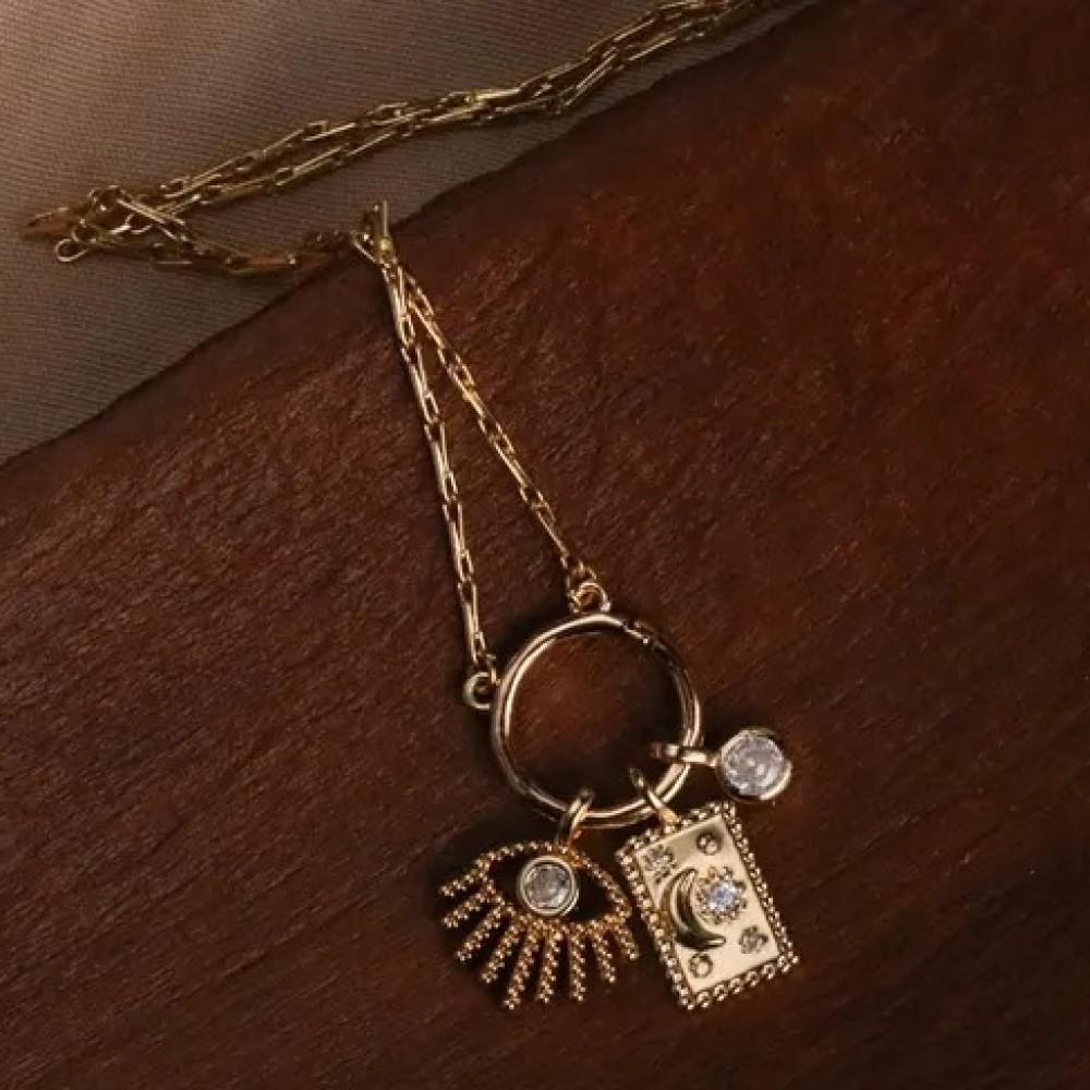 Dainty Sun Moon Star Cross Evil Eyes Multi-Symbol Pendant Necklace 18k Gold Plated Charms Birthstone Dainty DIY Zircon Gifts