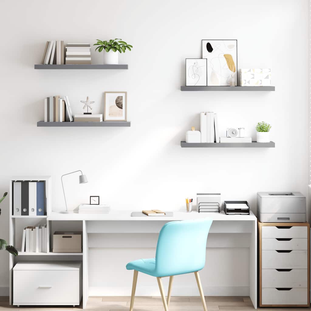 Floating Shelves Set 4 Pieces Gray 80 x 23.5 x 3.8 cm MDF