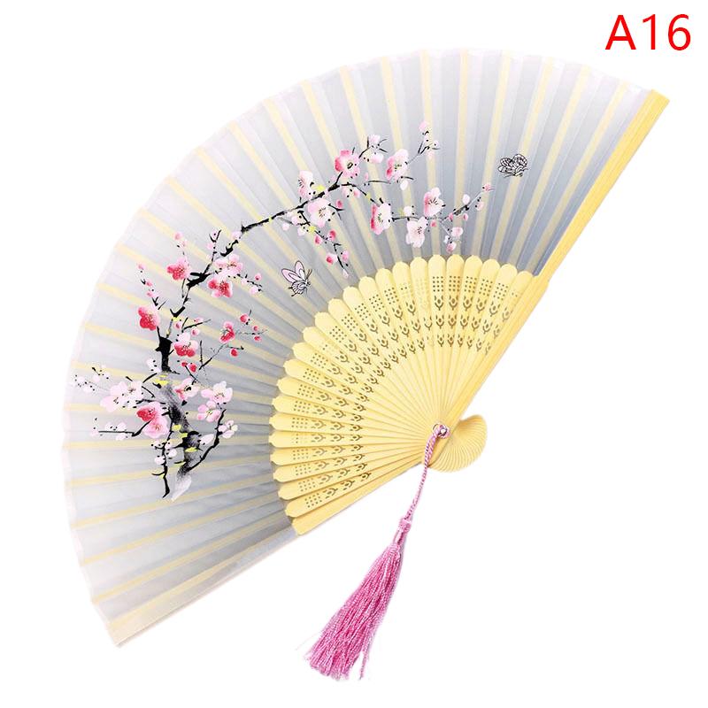 1 шт. складной веер в китайском стиле с бамбуковым стержнем, элегантный женский складной веер с цветочным узором, украшение для свадебной вечеринки