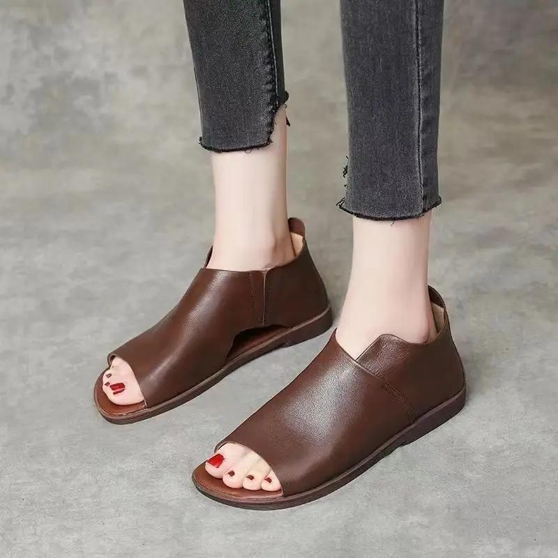 2024 Women PU Sandals Summer Women Shoes Sandals Comfortable Women Thick Sole Middle Heels Mother Shoes Female Sandals