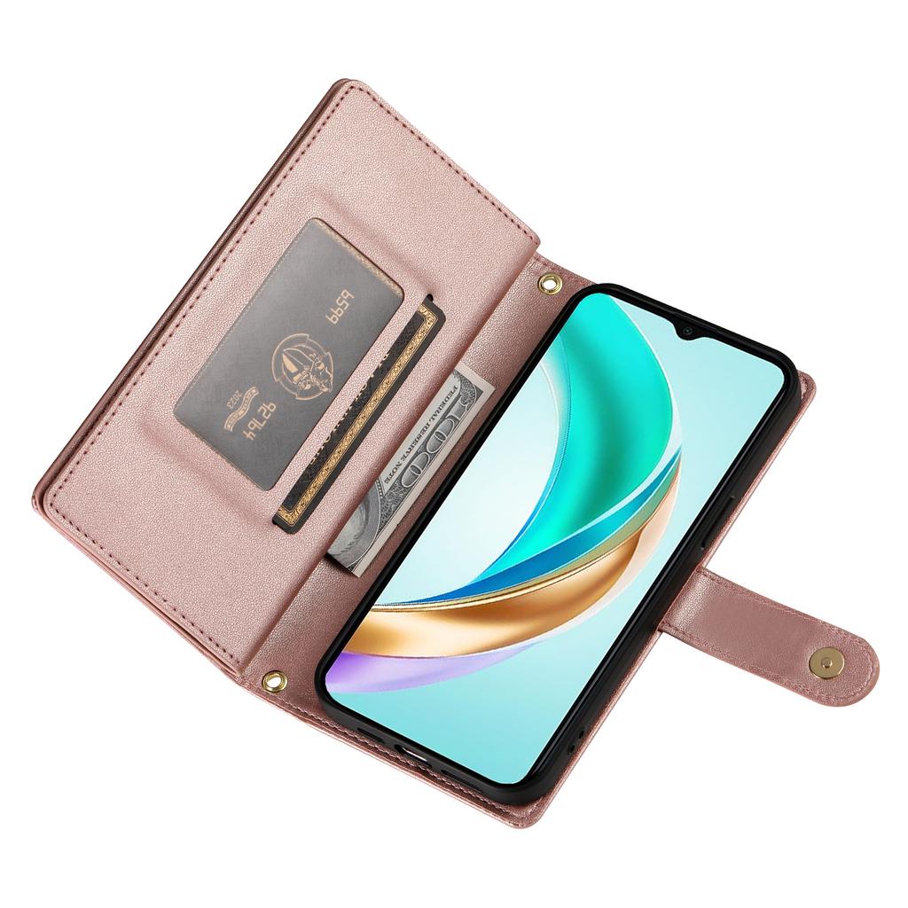 Чехол для Huawei nova 14 Pro 5G Кожаный чехол-кошелек с карманом на молнии и ремешками