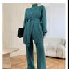Женский весенне-осенний и зимний повседневный комплект из трикотажных брюк, однотонное утепленное пальто + широкие брюки, комплект из трех предметов