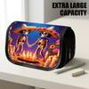 1pc Portable Flip-Top Halloween Themed Pencil Case with Double-Layer Zipper, Retro Artistic Skeleton Orange Design, Large Capacity Thickened Oxford Mu