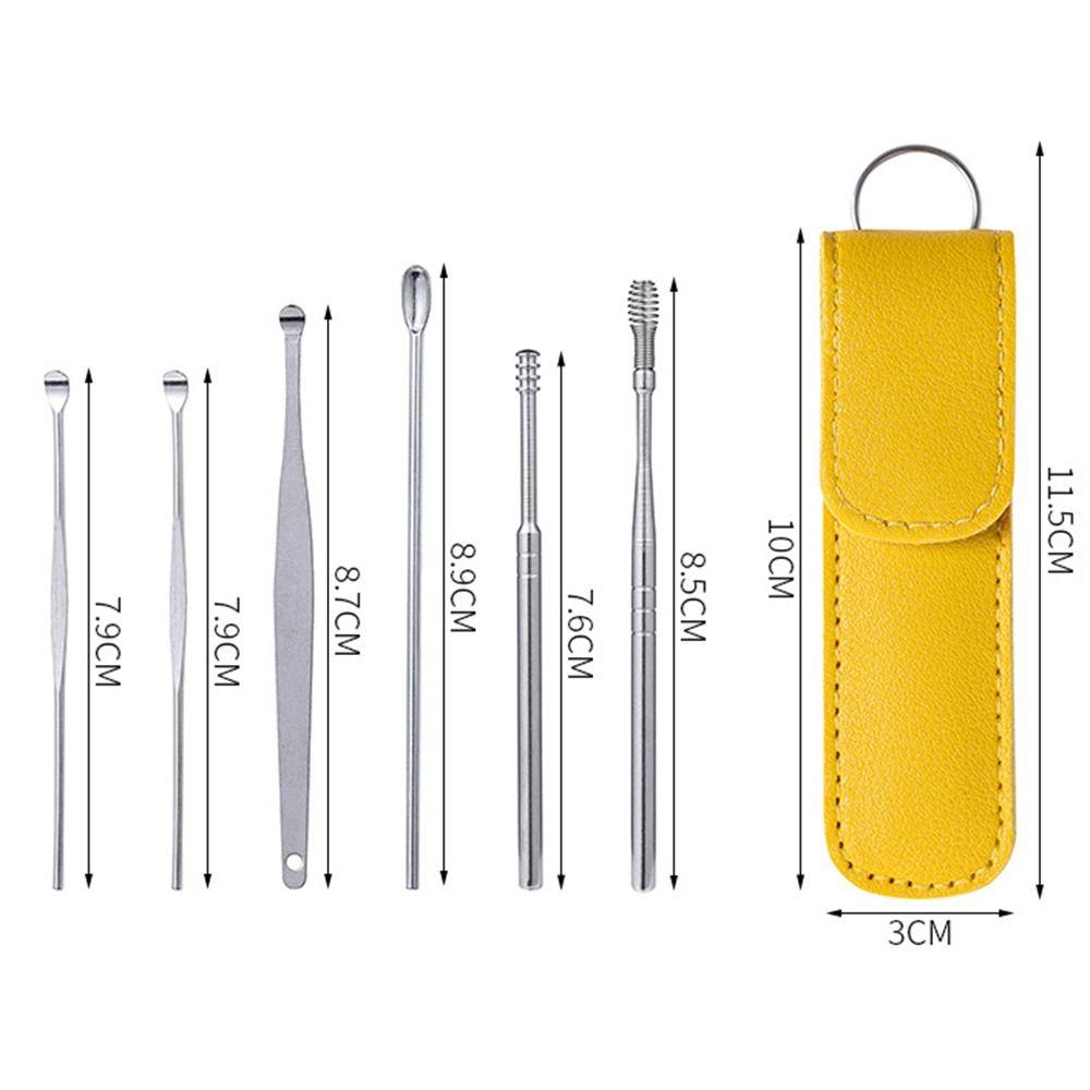 7 шт./комплект Портативный набор ложек для чистки ушей из нержавеющей стали Уход за ушами Спиральный ушной очиститель Удобный удалитель ушной серы Кюретка Для дома