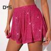Женские шорты с пайетками, эластичные, с высокой талией, свободные, А-силуэта, однотонные, ультракороткие, выше колена, для выступлений, танцевальные шорты