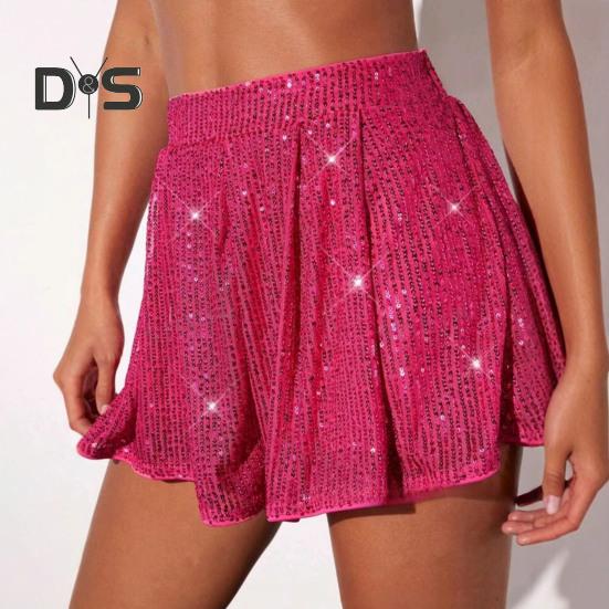 Женские шорты с пайетками, эластичные, с высокой талией, свободные, А-силуэта, однотонные, ультракороткие, выше колена, для выступлений, танцевальные шорты