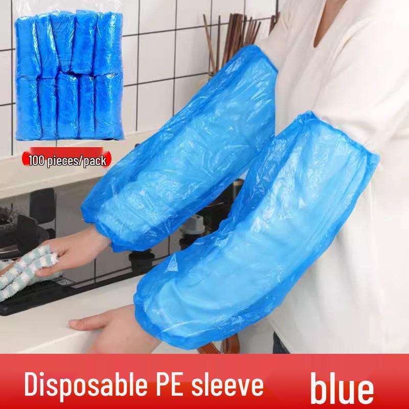 Waterproof Disposable PE Oversleeves: Thickened, Lengthened, Transparent Arm Protectors in White and Blue.