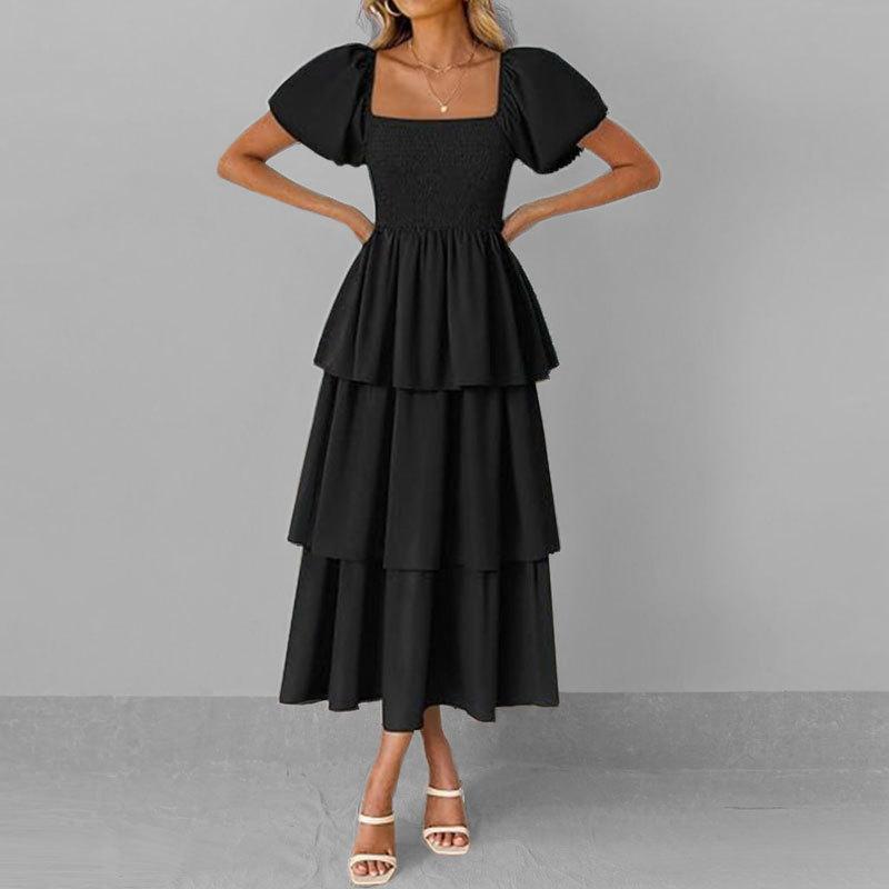 Весна Новая Женская Одежда Элегантная и Изысканная Юбка-Торт с Облегающей Талией Однотонное Платье для Женщин