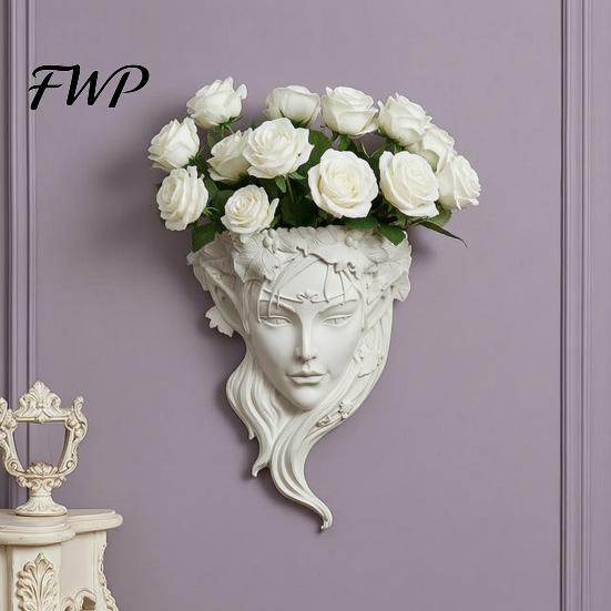 Resin Portrait Relief Sculpture Fairy Face Shape Wall Planter, Girl Flower Pot, Mounted Planter Vase for Indoor Outdoor, Cactus, Herbs, Air