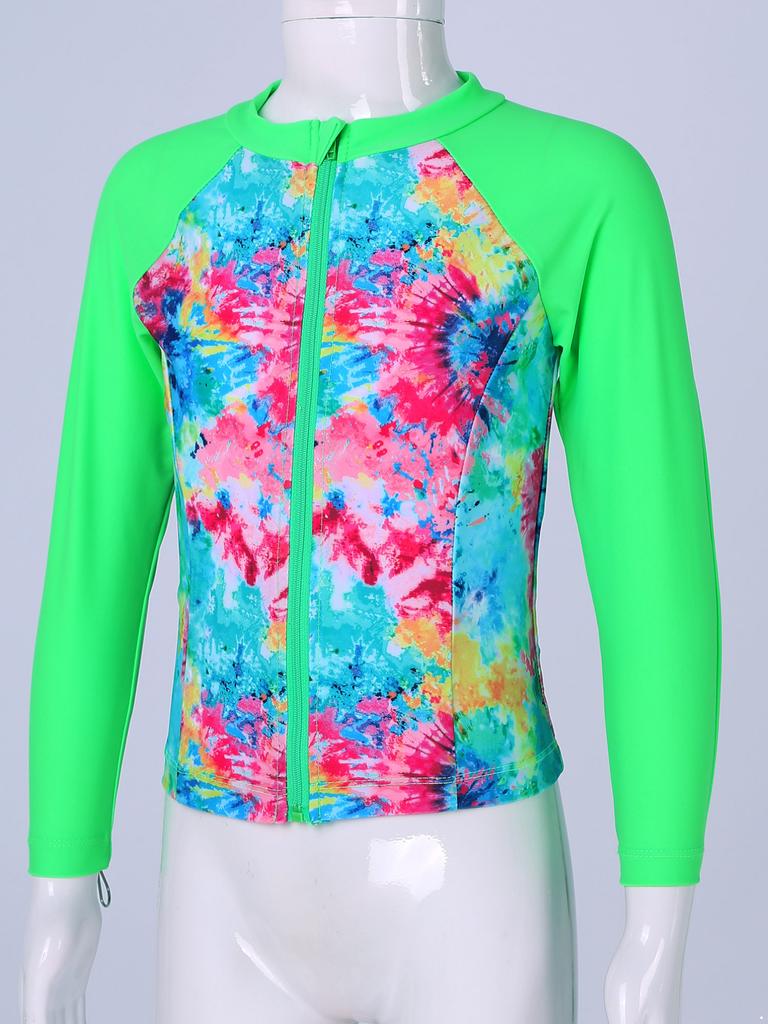 3pcs Kids Girls Swimsuit Sun Protection Rash Guard Shirt Bathing Suit Long Sleeves Coat with Vest Top and Briefs