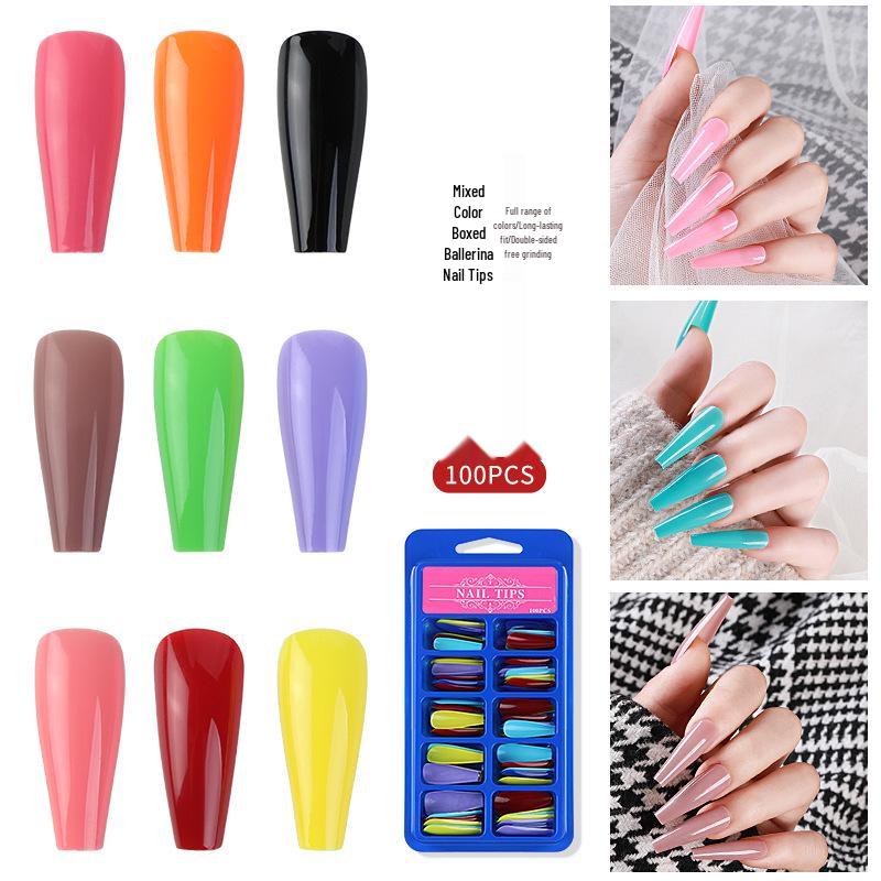 Long-Length Ballet Blue False Nail Stickers – Full Cover Nail Art Patches