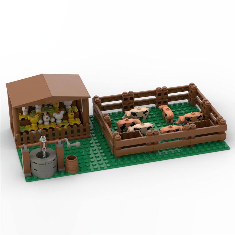 Конструктор MOC Животные Строительные Блоки Городская Ферма Курятник Курица Свинарник Блоки DIY Игрушки Для Детей Мальчиков Девочек Подарки на День Рождения Детская Игрушка