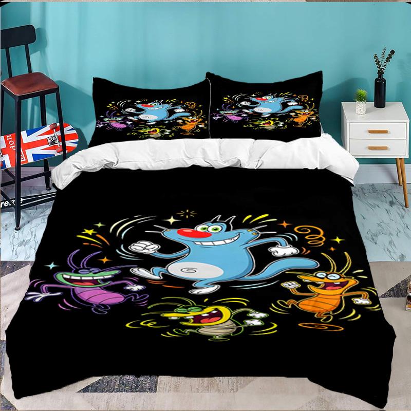 3PCS Oggy Bedding Set,Including 1pc Duvet Cover And 2pcs Pillowcases Perfect for Bedroom, Dormitory, Large size Fan Christmas gift