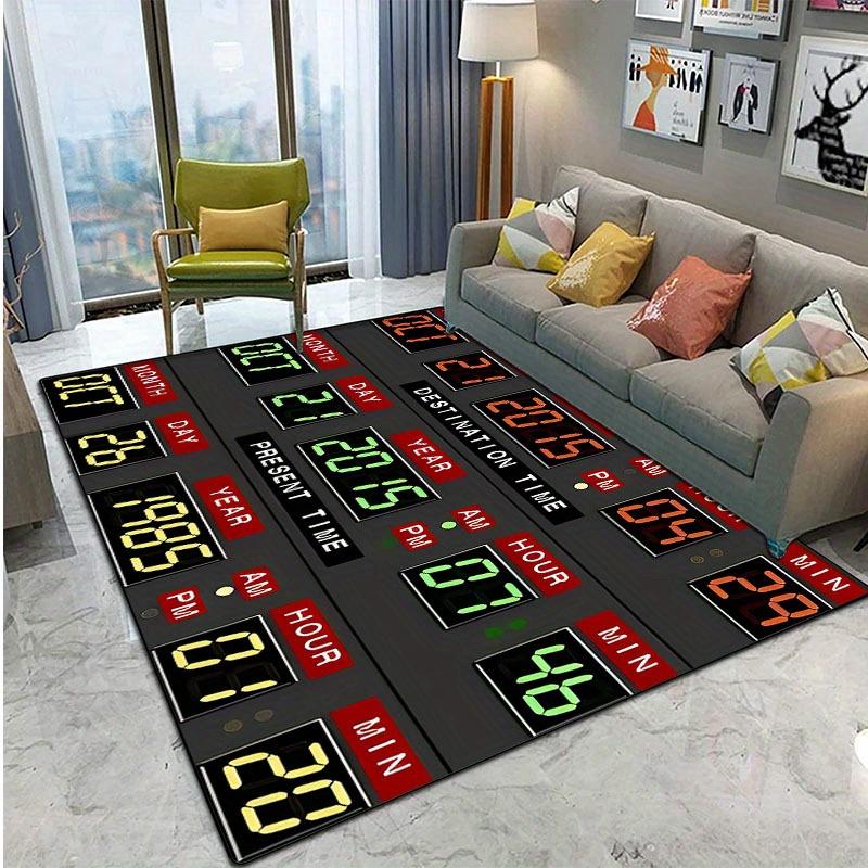 Retro Back to the Future Clock Carpet - 800g/sqm Plush Polyester,Floor Protection Mat for Living Room,Dorm,Kitchen,Bathroom & Terrace - Vint