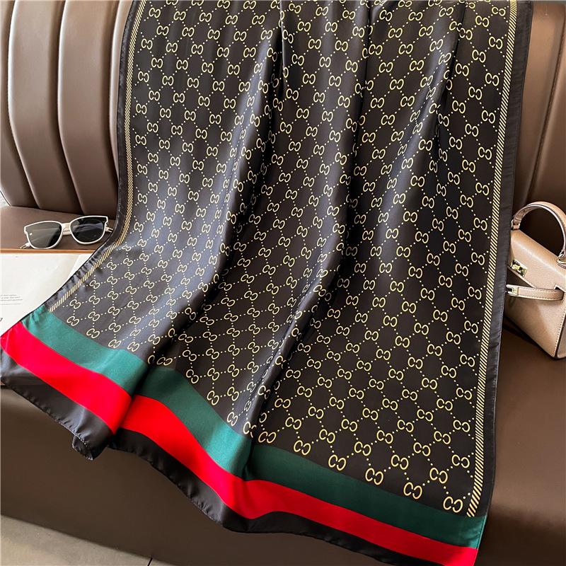 New Simple and Versatile Geometric Fashion Scarf Women's Thin Simulated Silk Shawl Sunscreen Long Large Size Silk