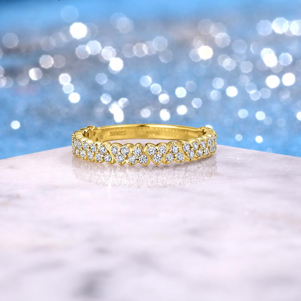 0.41CTW S925 Solid Silver Heart Full Paved Ring Stylish Exquisite Band Valentine's Day Gift Jewelry