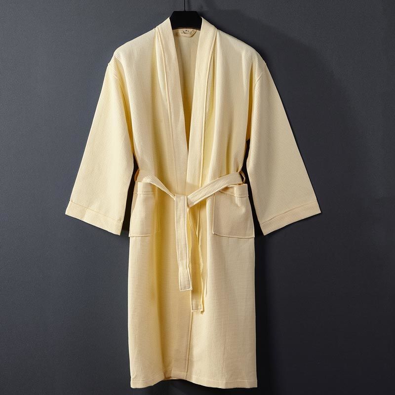 Женский вафельный халат 100% хлопок длинный впитывающий банный халат кимоно мужской легкий вафельный однотонный халат пижама топ+шорты