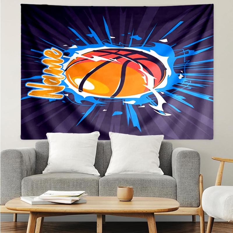 Custom Name basketball Print Tapestry, Backdrop, Easy Setup, Ideal for Bedroom, Office & Living Room, with Aesthetic Wall Hanging Decor.