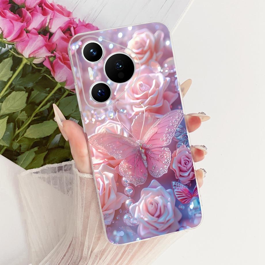 Для Huawei Pura 70 70Pro 70 Ultra Pura 80 pro Pro+ Чехол для телефона Прозрачный Мягкий ТПУ Бампер Чехол Крутой Мультяшный Бабочка Цветок Funda