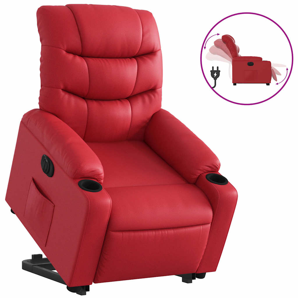Recliner Chair with Lift Assistance Electric Red Faux Leather
