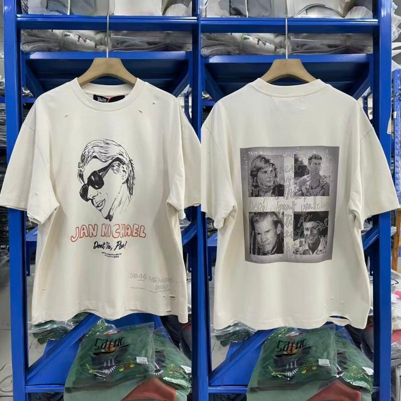 Men Y2K Rhinestone Short Sleeve T-Shirt Oversized Ripped Vintage Photo Street Tee