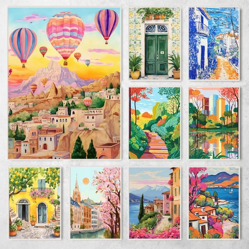 Colorful Abstract Travel Landscape Poster Greek Architectural Scenic Spots Canvas Painting Boho Wall Art Living Room Home Decor