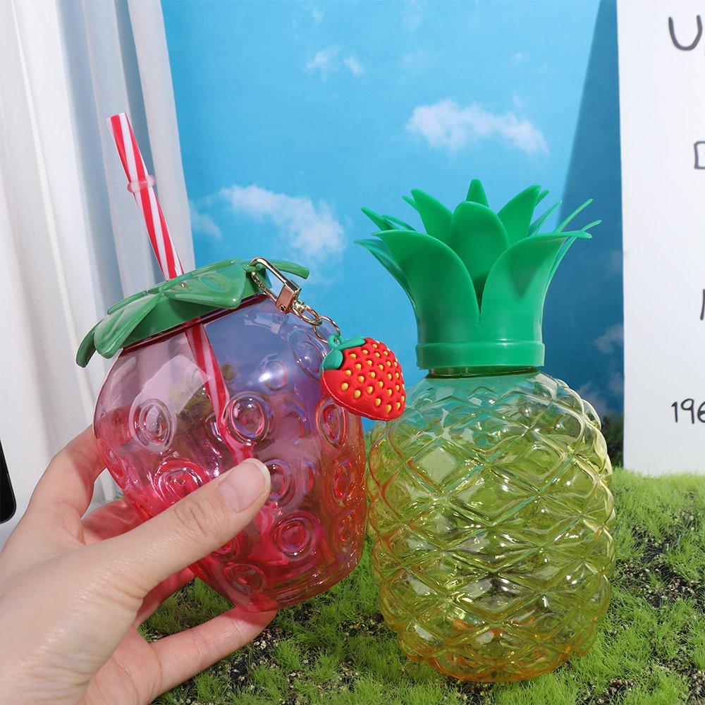 Plastic Strawberry Straw Cup 500ml Pineapple Straw Cup Thickened Summer Beach
