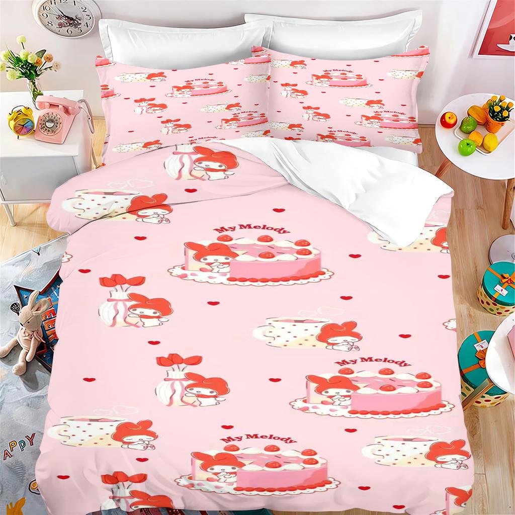 2/3pcs Bedding Cute Girls My Meledy Home Duvet Cover Set 100% Polyester Adult Gift Anime Reactive Print