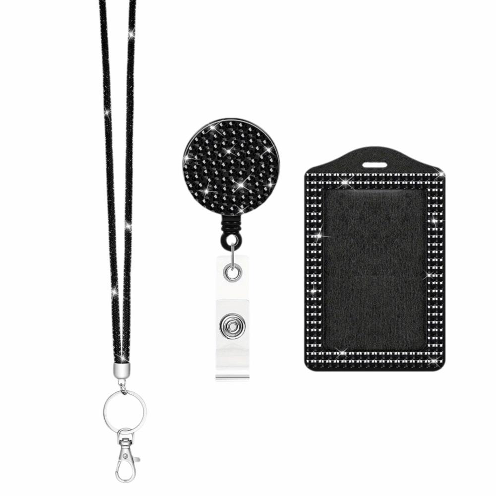 Bling Shiny Finish Badge Reel Retractable Lanyard ID Holder Keychain for Nurses