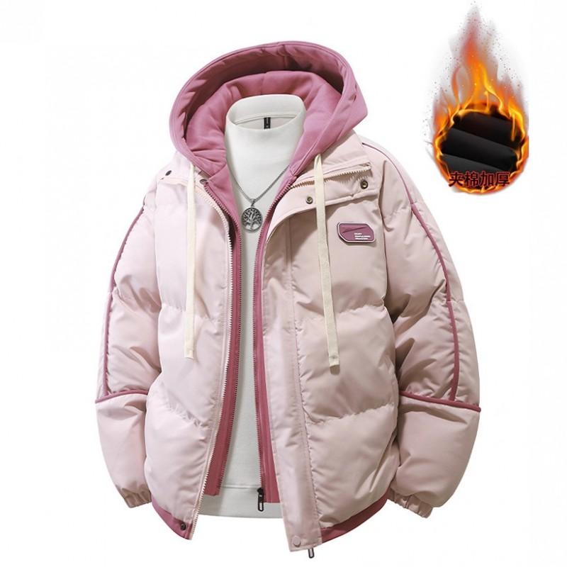 Winter Thickened Warm Bread Couple Jacket False Two Pieces Hooded Cotton Coat Young Trend