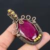 Lab-Created Ruby Gemstone Pure Copper Wire Wrapped Handmade Pendant Jewelry