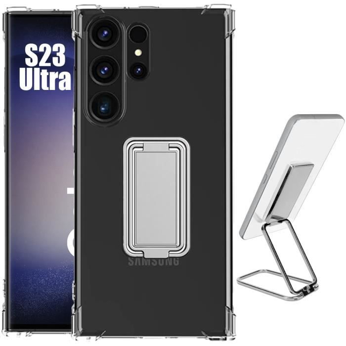Protective Case - BOOLING - for Samsung Galaxy S23 Ultra - Transparent Silicone - Shockproof - Adjustable Stand
