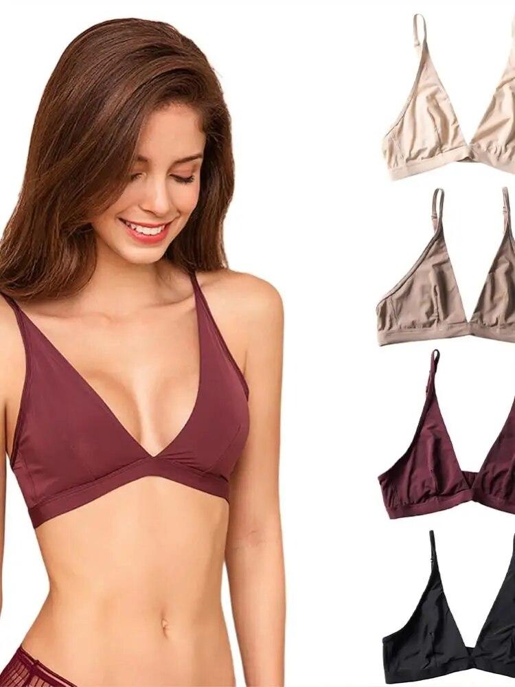 Бюстгальтеры без подкладки для женщин, бюстгальтер без косточек, бюстгальтер пуш-ап без косточек, нижнее белье с v-образным вырезом, бюстгальтеры, топы с застежкой сзади, женское нижнее белье