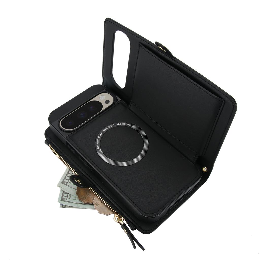 Для Google Pixel 9 Pro XL Чехол-кошелек Магнитный Съемный Кожаный Чехол для телефона из ПУ с 2 ремешками