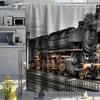 Винтажная промышленная паровая машина Занавеска для душа Антикварный Старые времена Локомотив на железной дороге Ретро Железнодорожная станция Занавеска для ванной