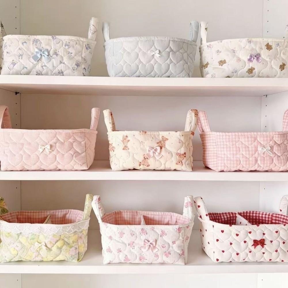 Cotton Small Quilted Storage Basket Folding Cosmetic Organizer Dresser