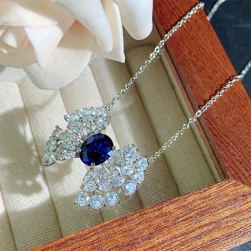 Новый комплект ювелирных изделий, аксессуары, серьги-гвоздики с бабочкой из голубого циркония, кольцо-цепочка на ключицу, высокое универсальное модное легкое роскошное женское